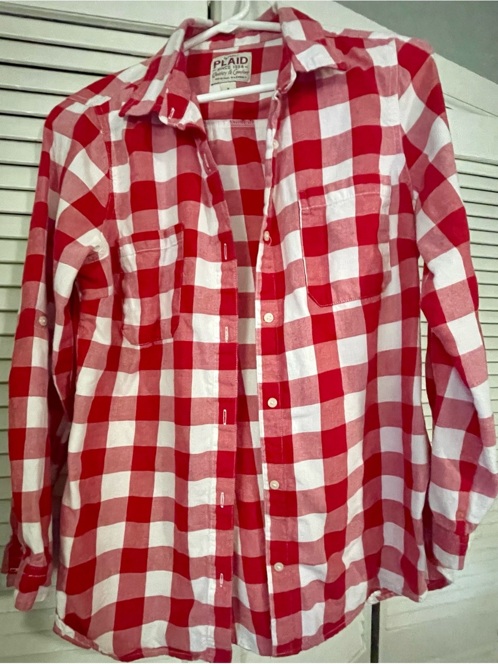 Old Navy Red White Plaid Flannel Long Sleeve Button Down Shirt - Size M